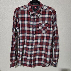 Quiksilver Mens Red & White Plaid Flannel Button-Up Shirt Size S